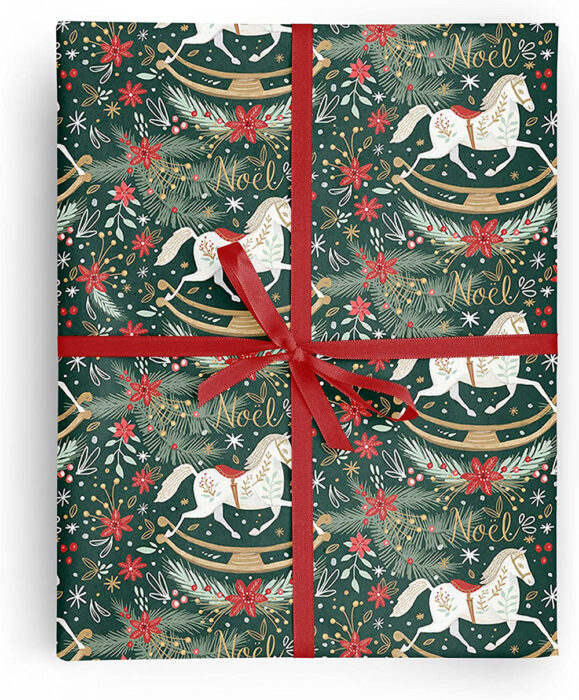 Rocking Horse Noel Christmas wrapping paper