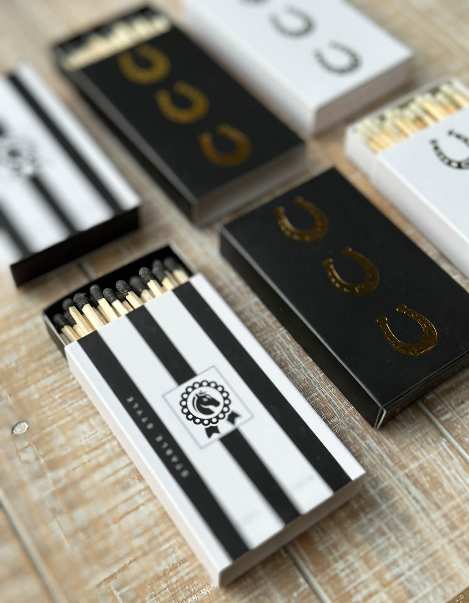 Stable Style match boxes with stripes