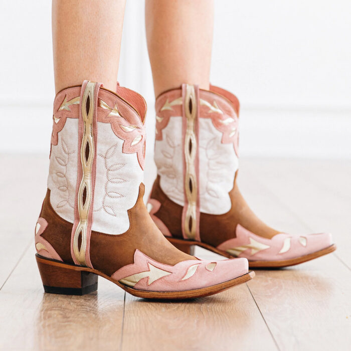 Brown and pink cowboy boots