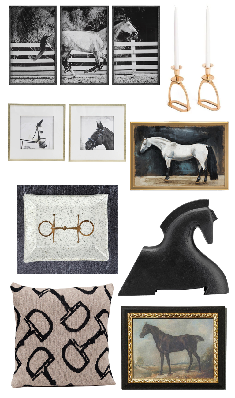 Black and gold equestrian home decor accents